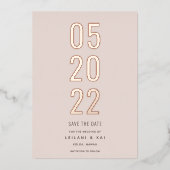 ミニマルな日付を保存ダスティピンク 箔招待状 (正面)