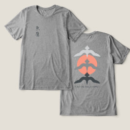 ミニマルな日本漁鷹浮世絵スタイル グレー トライブレンドTシャツ