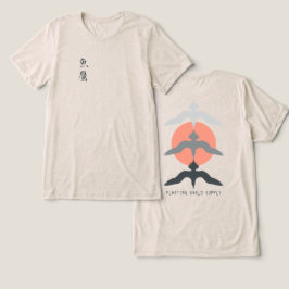 ミニマルな日本風魚鷹浮世絵スタイルのオートミールTシャツ トライブレンドTシャツ
