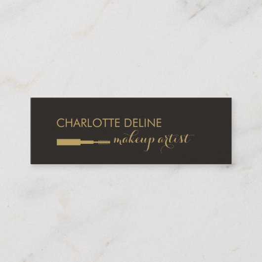 ミニマルな暗い金ゴールドブラシのメイクアップアーティスト スキニー名刺 (正面)