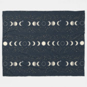 ミニマルな月相パターンと星と夜空 フリースブランケット (正面(横))