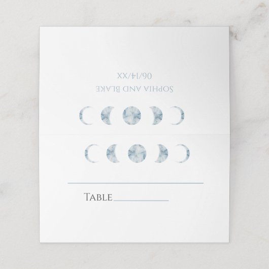 ミニマルな月結婚相の折り畳み座席表 プレイスカード (外部開封)