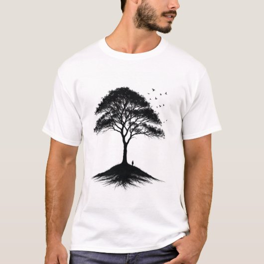 ミニマルな木と鳥Tシャツ | Tシャツ (正面)
