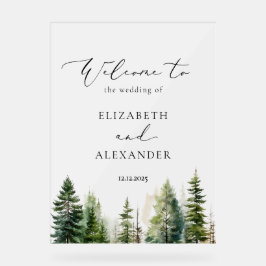 ミニマルな松の木の森結婚の歓迎 アクリルサイン