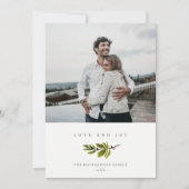 ミニマルな松の枝のクリスマスの喜びと愛の写真 シーズンカード (正面)