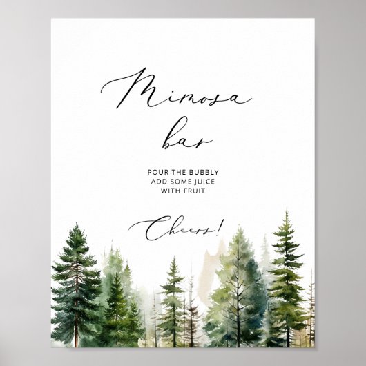 ミニマルな森の松の木ミモサバー標識 ポスター (正面)