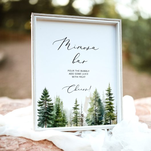 ミニマルな森の松の木ミモサバー標識 ポスター