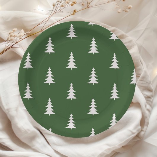 ミニマルな森の緑の松模様 ペーパープレート