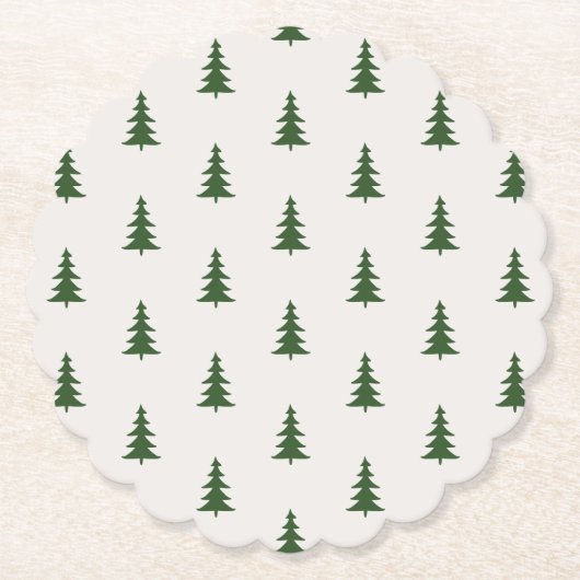 ミニマルな森の緑の素朴な松の木のパターン ペーパーコースター (正面)
