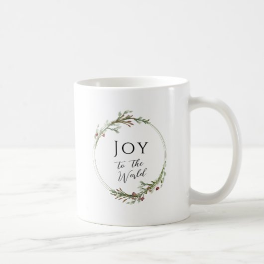 ミニマルな植物のリース Joy to the World コーヒーマグカップ (右)