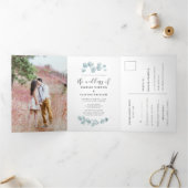 ミニマルな水の色結婚の緑が一つになる 三つ折り招待状 (内部)