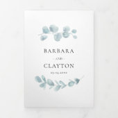 ミニマルな水の色結婚の緑が一つになる 三つ折り招待状 (カバー)