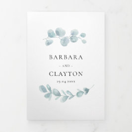 ミニマルな水の色結婚の緑が一つになる 三つ折り招待状