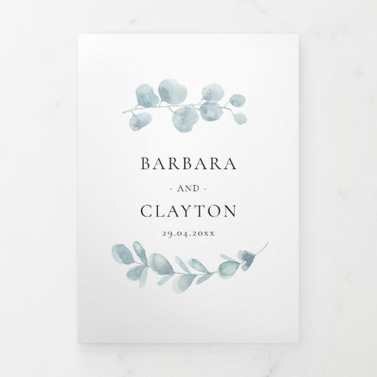 ミニマルな水の色結婚の緑が一つになる 三つ折り招待状 (カバー)