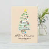 ミニマルな水彩クリスマスツリーの非写真カード シーズンカード (スタンド正面)