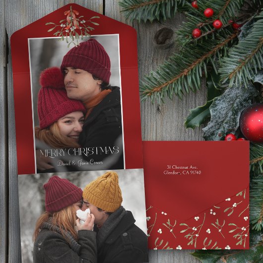 ミニマルな水彩乳母指クリスマスフォト オールインワン招待状