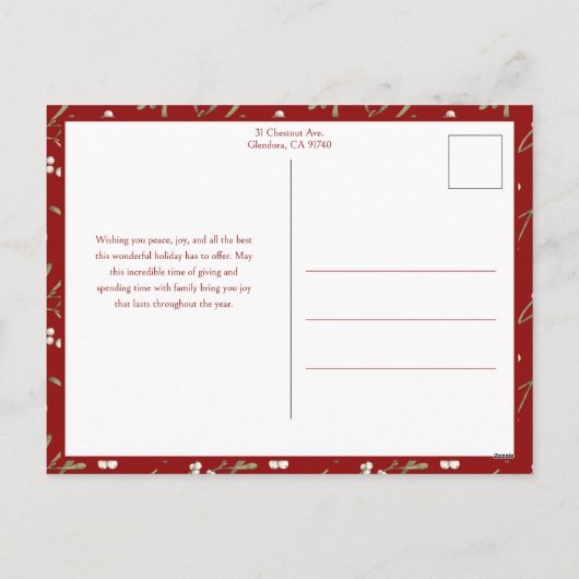 ミニマルな水彩乳母指クリスマスフォト シーズンポストカード (裏面)