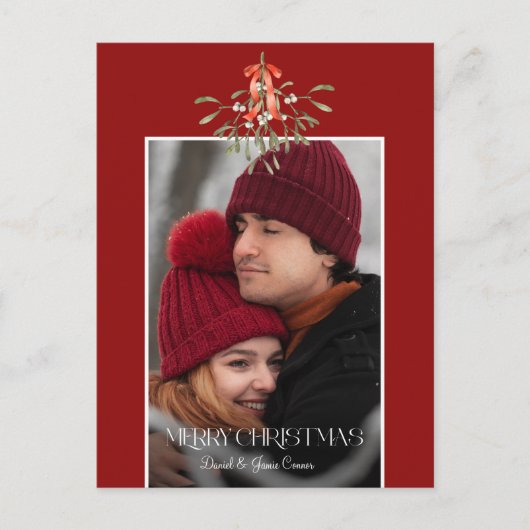 ミニマルな水彩乳母指クリスマスフォト シーズンポストカード (正面)