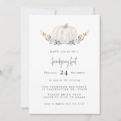 ミニマルな水彩画のパンプキン ゴールドリーフ フレンズギビング 招待状 (正面)