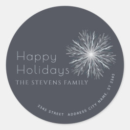 ミニマルな水彩雪の結晶 ハッピーホリデー ラウンドシール