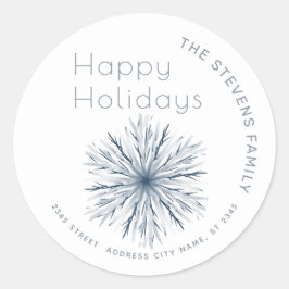 ミニマルな水彩雪の結晶 ハッピーホリデー ラウンドシール