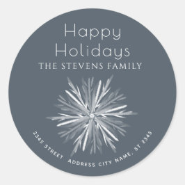ミニマルな水彩雪の結晶 ハッピーホリデー ラウンドシール