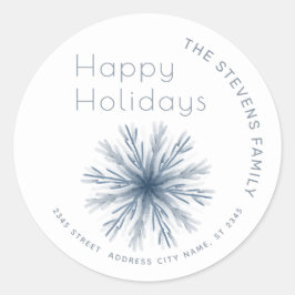 ミニマルな水彩雪の結晶 ハッピーホリデー ラウンドシール