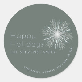 ミニマルな水彩雪の結晶 ハッピーホリデー ラウンドシール