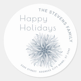 ミニマルな水彩雪の結晶 ハッピーホリデー ラウンドシール