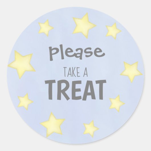 ミニマルな水彩青い黄色の星かわいい ラウンドシール (正面)