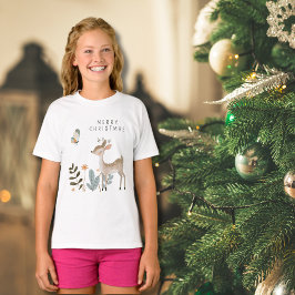 ミニマルな水彩鹿と蝶 Tシャツ