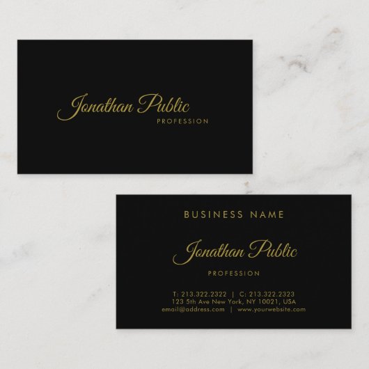 ミニマルな流行の黒い金ゴールドの書道の原稿 名刺 (正面/裏面)