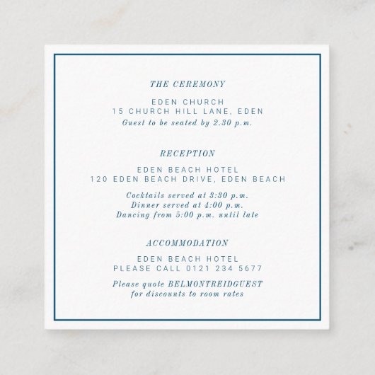 ミニマルな海軍白い四角の結婚式の詳細 エンクロージャーカード (裏面)