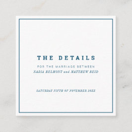 ミニマルな海軍白い四角の結婚式の詳細 エンクロージャーカード