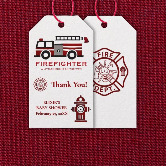 ミニマルな消防士「リトルヒーロー」赤ちゃんシャワー ギフトタグ
