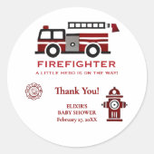 ミニマルな消防士「リトルヒーロー」赤ちゃんシャワー ラウンドシール (正面)
