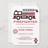 ミニマルな消防士「リトルヒーロー」赤ちゃんシャワー 招待状 (正面)