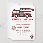 ミニマルな消防士「リトルヒーロー」赤ちゃんシャワー 招待状 (正面)