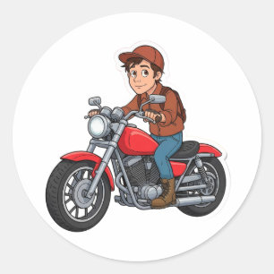 🏍️ ミニマルな漫画バイカー シンプルなバイクに乗るデザイン ラウンドシール