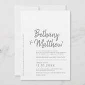 ミニマルな灰色の白い書結婚跡の文字 招待状 (正面)