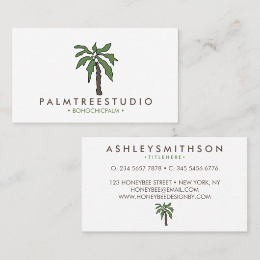 ミニマルな熱帯ヤシの木 名刺 (正面/裏面)