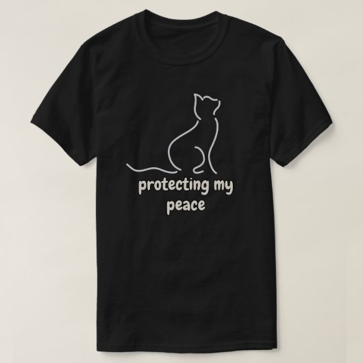 ミニマルな猫のイラスト 平和を守る Tシャツ (デザイン正面)