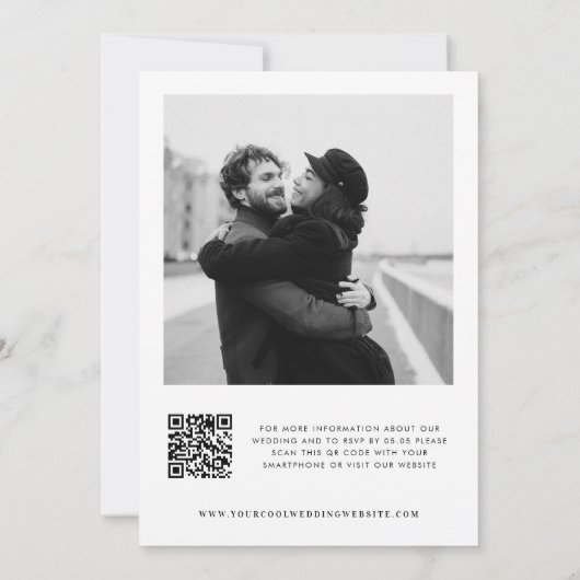 ミニマルな異なるフォントの写真QRコードウェディング 招待状 (裏面)