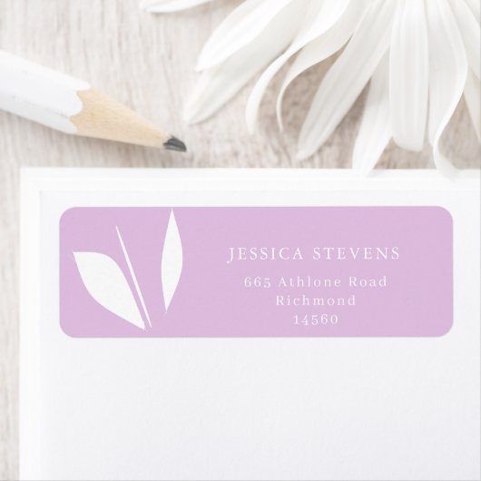 ミニマルな白いシルエット葉の紫色 ラベル (インサイチュ)