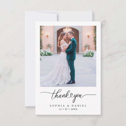 ミニマルな白い結婚式の写真を使った感謝カード サンキューカード (正面)