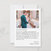 ミニマルな白い結婚式の写真を使った感謝カード サンキューカード (裏面)