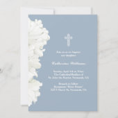 ミニマルな白い花ほこりっぽい青の洗礼 招待状 (正面)
