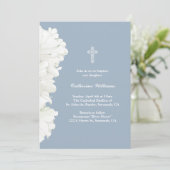ミニマルな白い花ほこりっぽい青の洗礼 招待状 (スタンド正面)