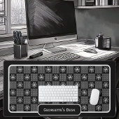 ミニマルな白い花 – チェック付き黒 デスクマット