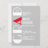 ミニマルな白い赤の卒業グレー 案内状 (正面)